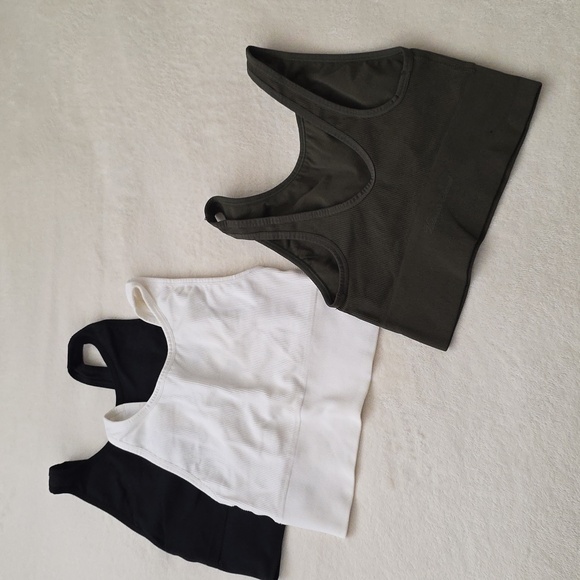 Victoria's Secret Set of Three Ribbed Sports Bras - Black, White, and Olive - Picture 2 of 4